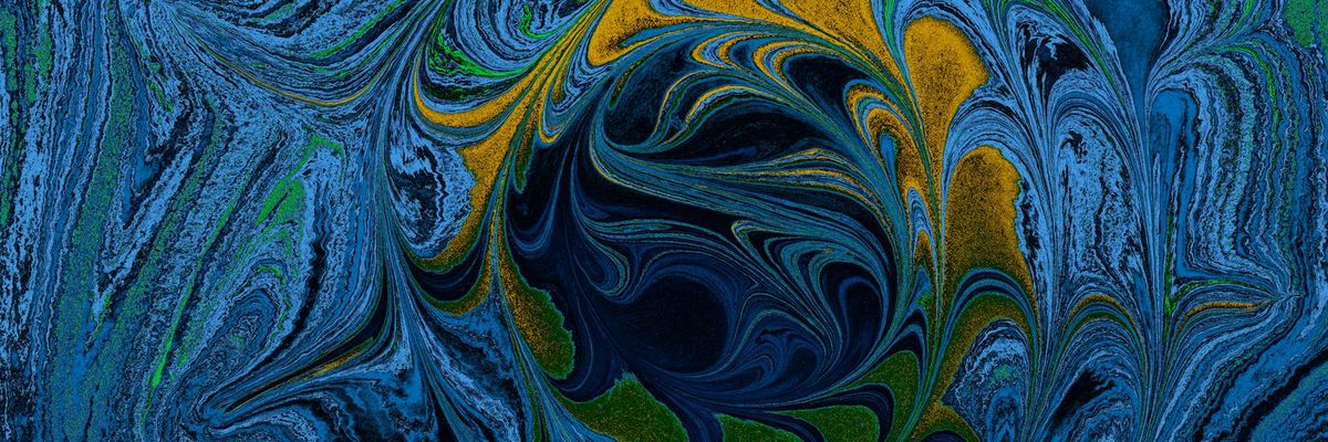 Wide abstract blue composition showing flow and stability